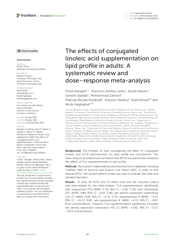(PDF) The effects of conjugated linoleic acid supplementation on lipid ...