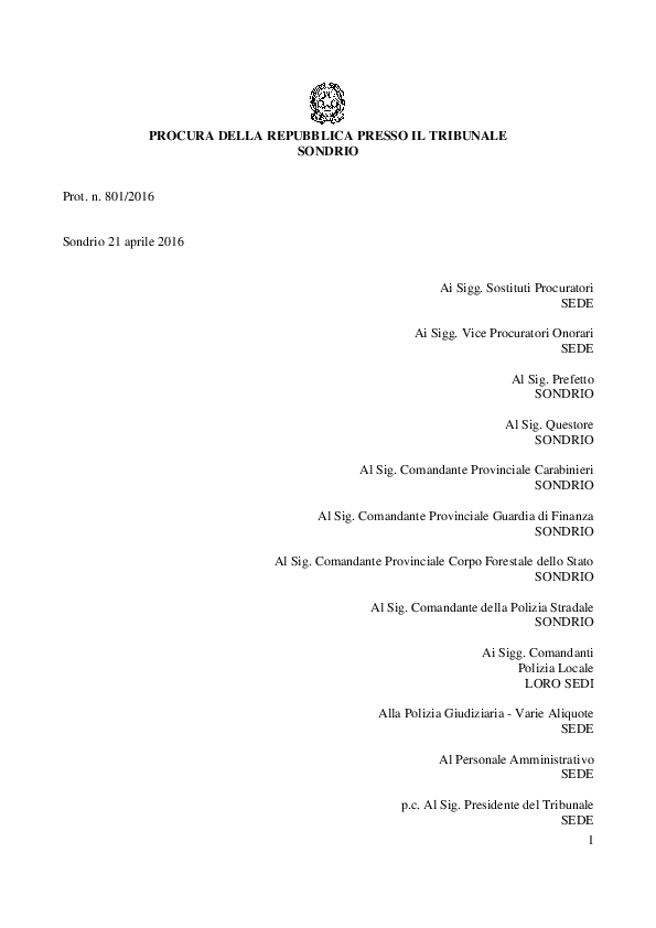 (PDF) Procura Della Repubblica Presso Il Tribunale Sondrio