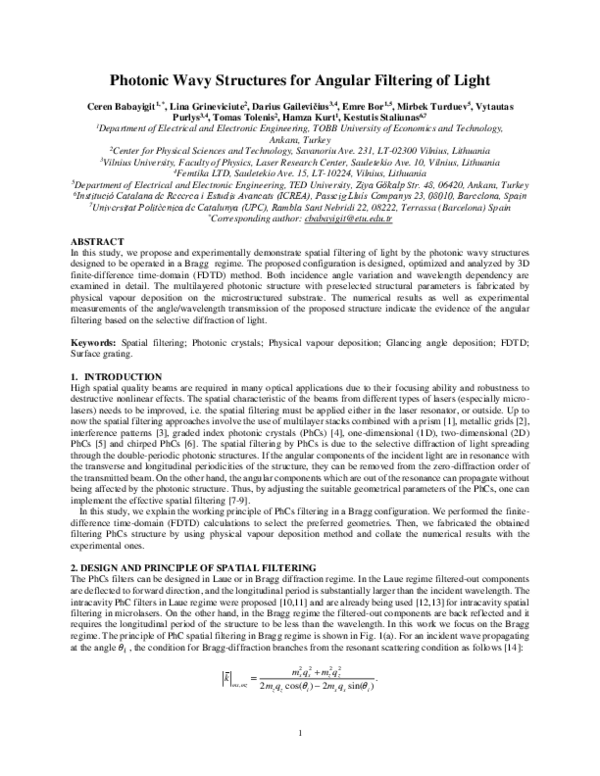 (PDF) Photonic Wavy Structures for Angular Filtering of Light