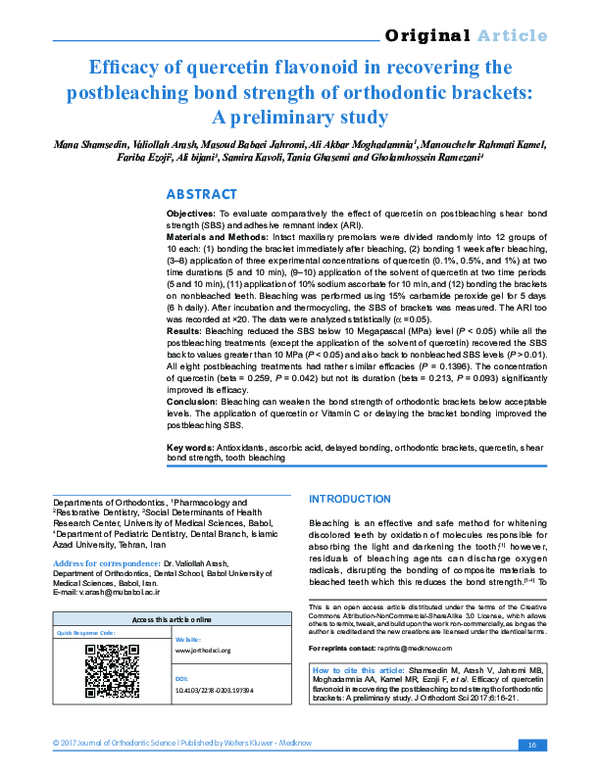 (PDF) Efficacy of quercetin flavonoid in recovering the postbleaching ...