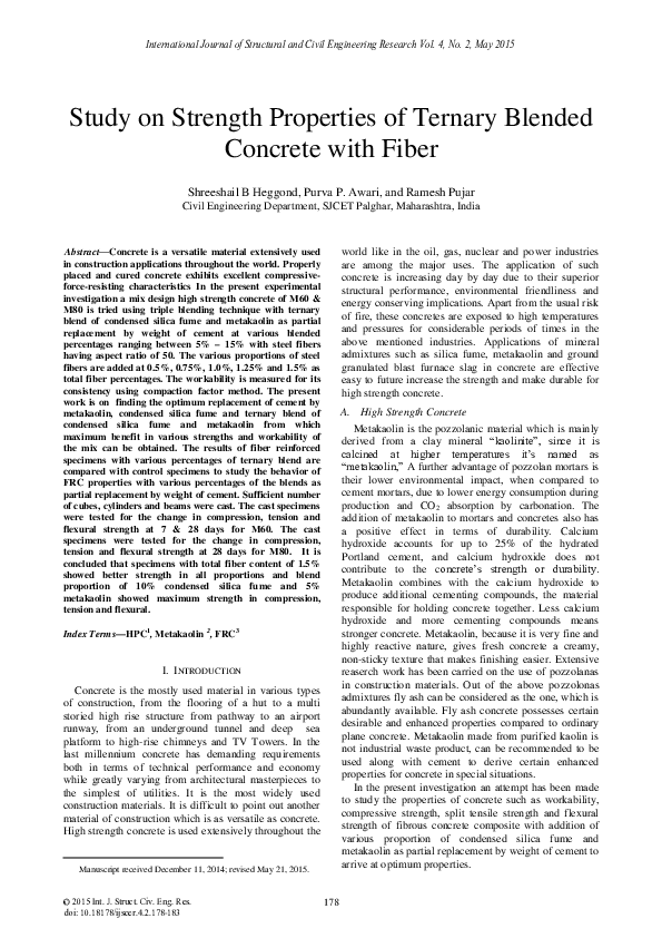 (PDF) Study on Strength Properties of Ternary Blended Concrete with Fiber