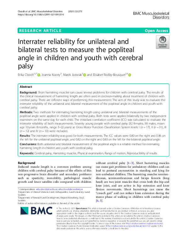 (PDF) Interrater reliability for unilateral and bilateral tests to ...