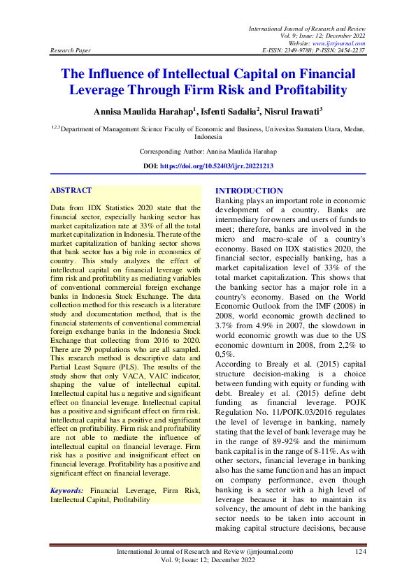 (PDF) The Influence of Intellectual Capital on Financial Leverage ...