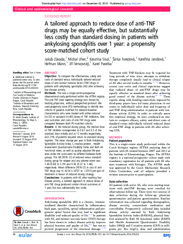 (PDF) A tailored approach to reduce dose of anti-TNF drugs may be ...