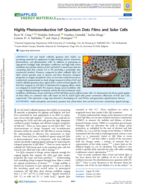 (PDF) Highly Photoconductive InP Quantum Dots Films and Solar Cells