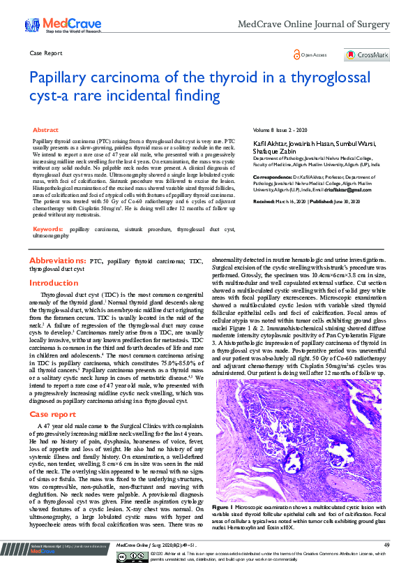 (PDF) Papillary carcinoma of the thyroid in a thyroglossal cyst-a rare ...