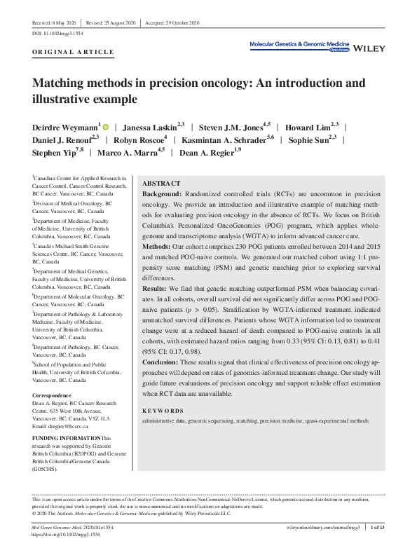 (PDF) Matching methods in precision oncology: An introduction and ...