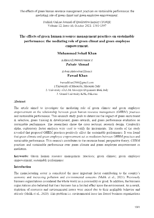 (PDF) The effects of green human resource management practices on ...