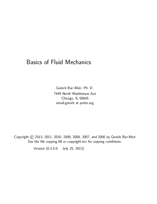 (PDF) Basics of Fluid Mechanics Genick BarMeir Academia.edu