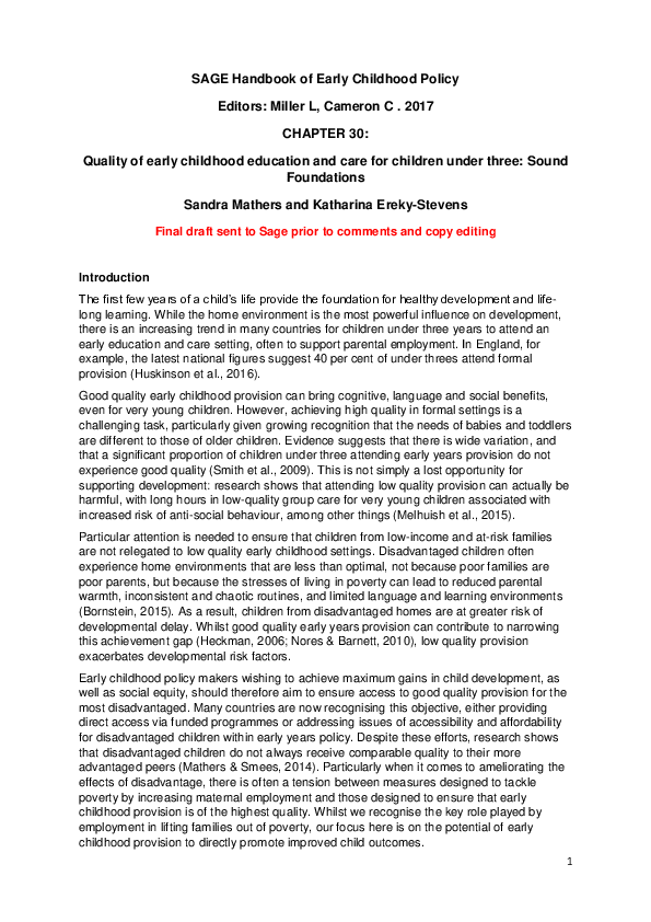 (PDF) Quality of Early Childhood Education and Care for Children under ...