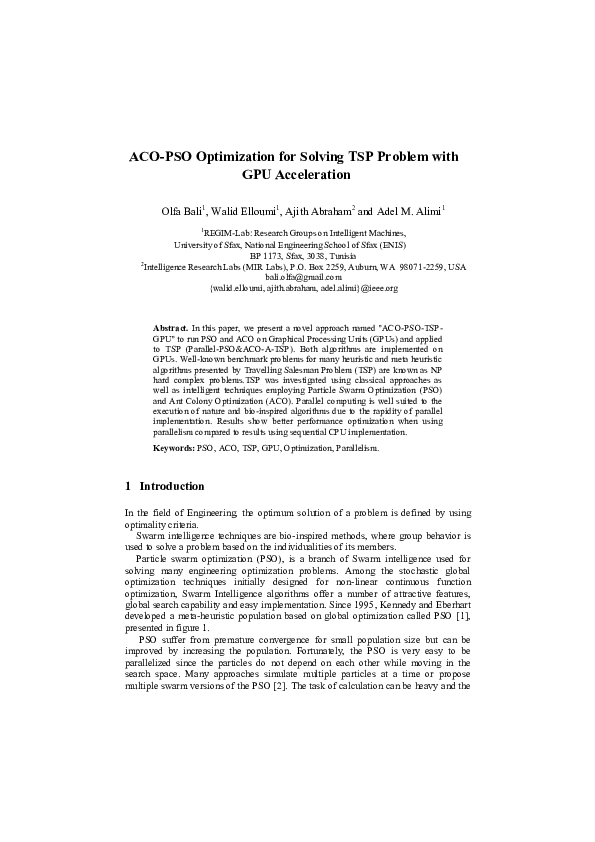 (PDF) ACO-PSO Optimization for Solving TSP Problem with GPU Acceleration