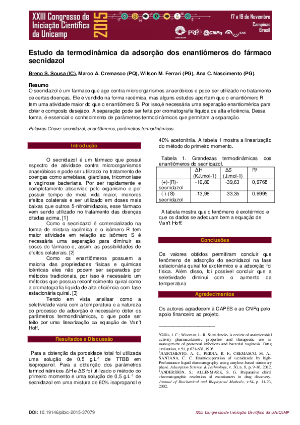 (PDF) Estudo Da Termodinâmica Da Adsorção Dos Enantiômeros Do Fármaco ...
