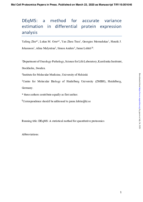 (PDF) DEqMS: A Method for Accurate Variance Estimation in Differential ...