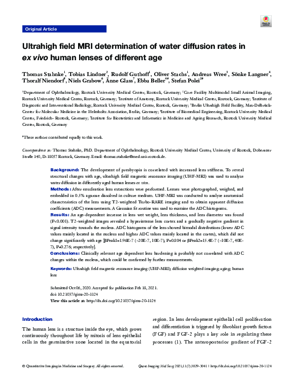 (PDF) Ultrahigh field MRI determination of water diffusion rates in ex ...