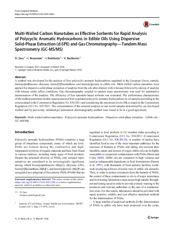 (PDF) Multi-Walled Carbon Nanotubes as Effective Sorbents for Rapid ...