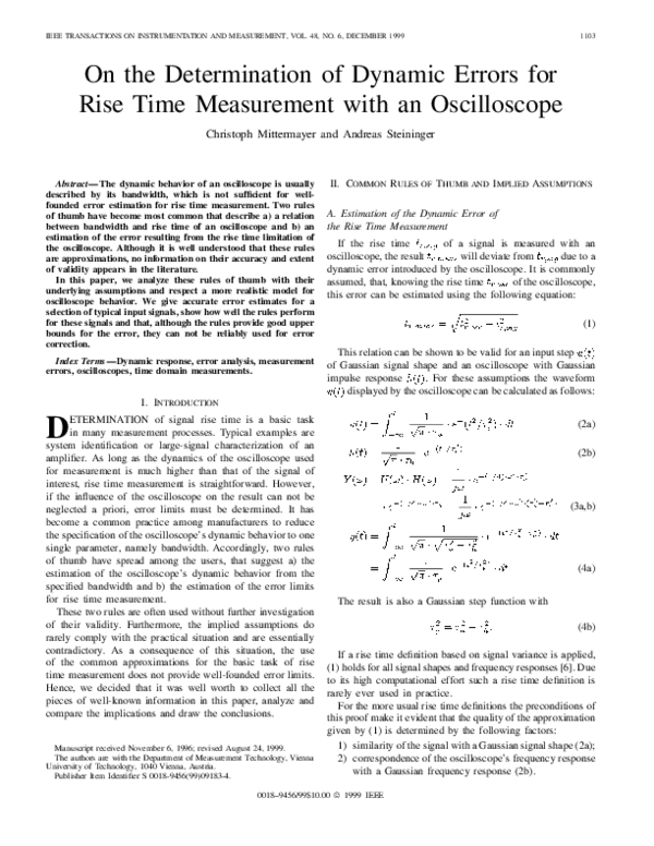 (PDF) On the determination of dynamic errors for rise time measurement ...