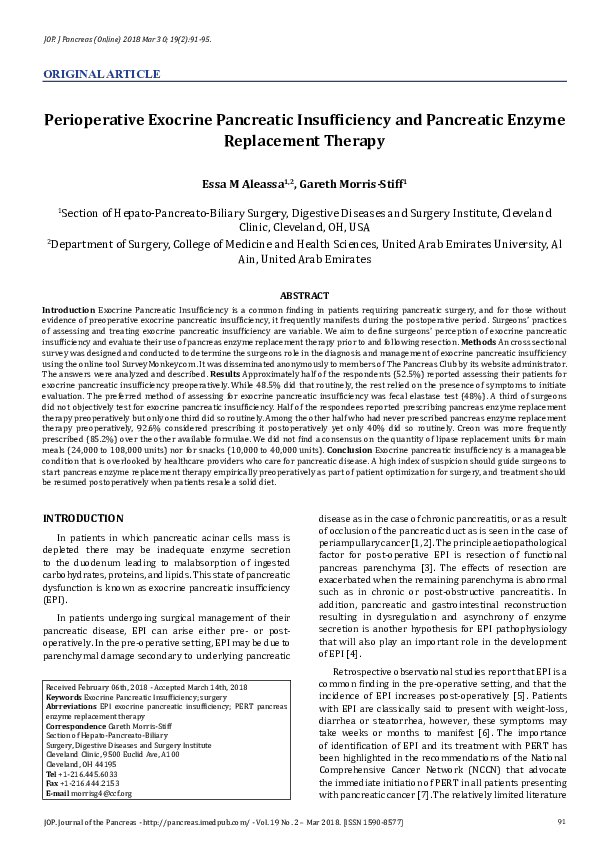 (PDF) Perioperative Exocrine Pancreatic Insufficiency and Pancreatic ...
