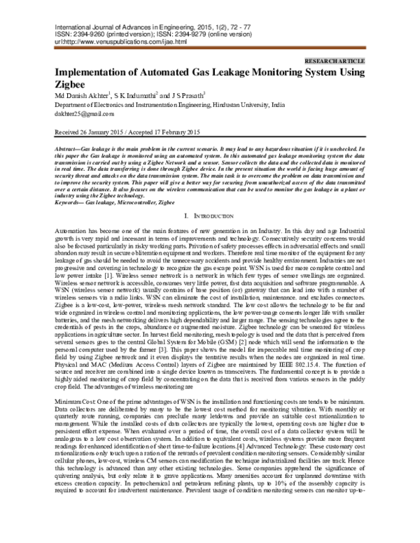 (PDF) Implementation of Automated Gas Leakage Monitoring System Using