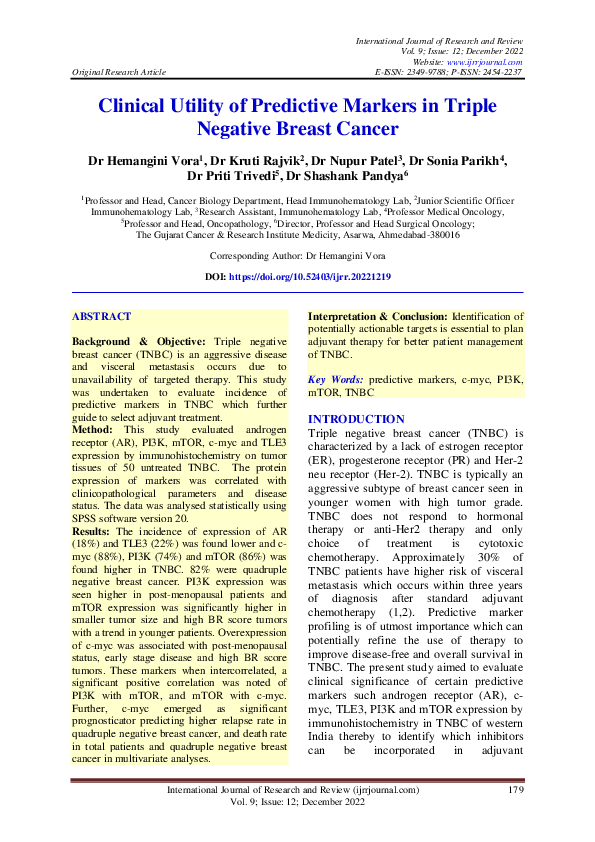 (PDF) Clinical Utility of Predictive Markers in Triple Negative Breast ...