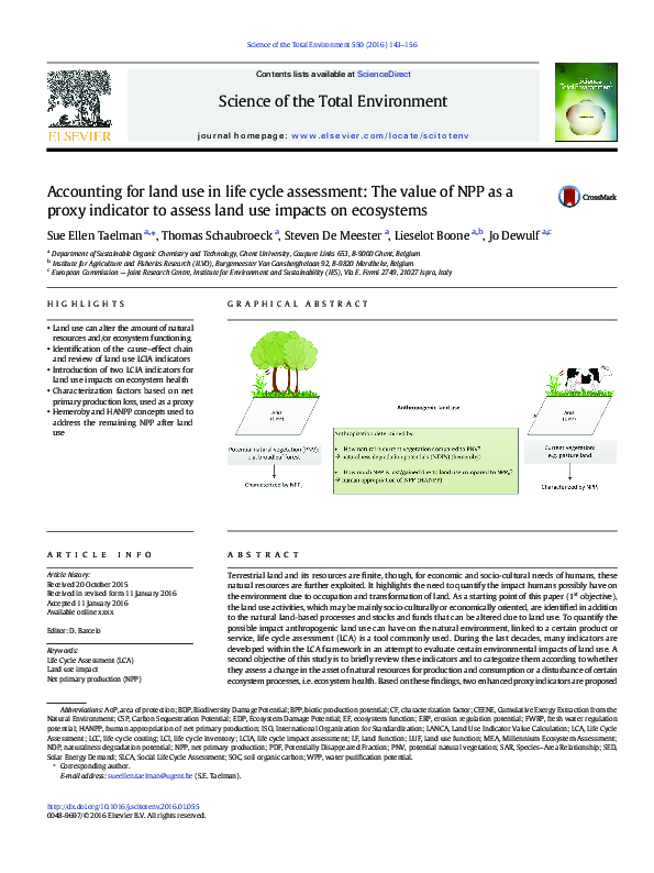 (PDF) Accounting for land use in life cycle assessment: The value of ...
