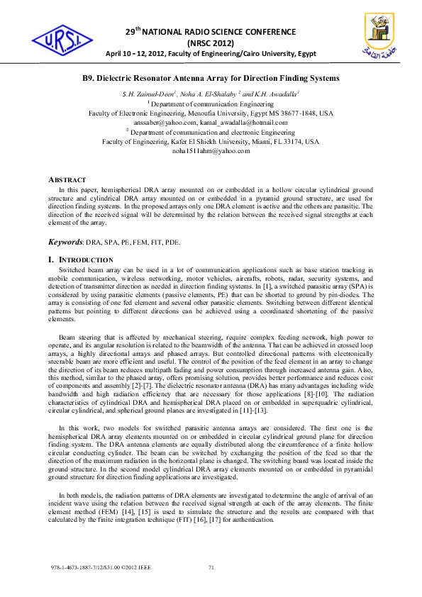 (PDF) B9. Dielectric resonator antenna array for direction finding systems