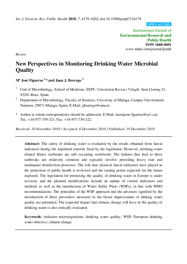 (PDF) New Perspectives in Monitoring Drinking Water Microbial Quality