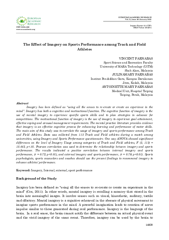 (PDF) The Effect of Imagery on Sports Performance among Track and Field ...