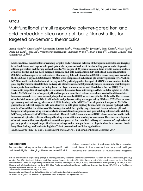 (PDF) Multifunctional stimuli responsive polymer-gated iron and gold ...