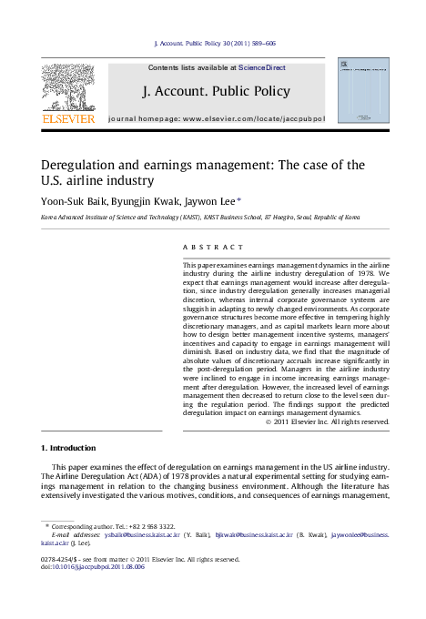(PDF) Deregulation and earnings management: The case of the U.S ...