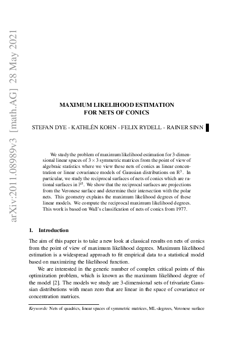 (PDF) Maximum Likelihood Estimation for Nets of Conics