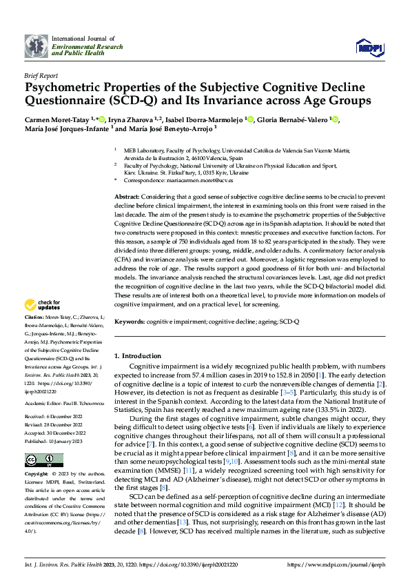 (PDF) Psychometric Properties of the Subjective Cognitive Decline ...