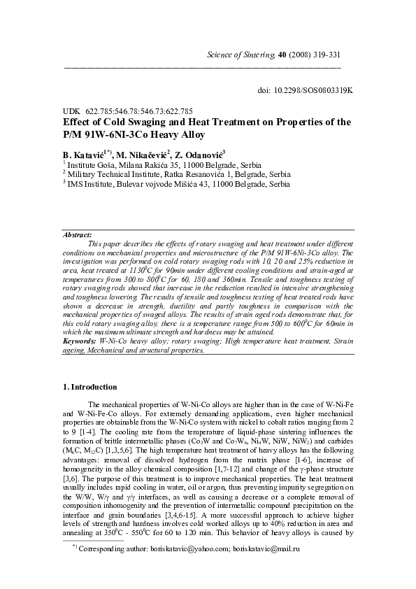 (PDF) Effect of cold swaging and heat treatment on properties of the P ...