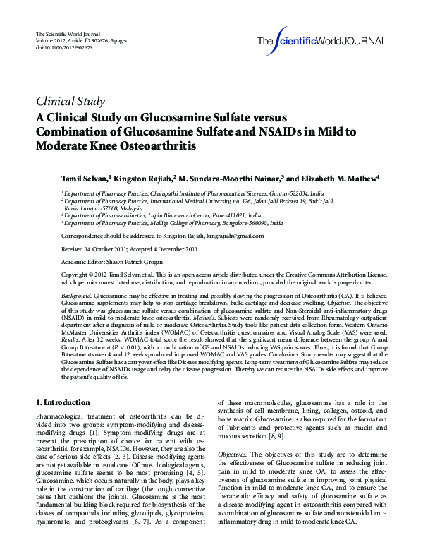 (PDF) A clinical study on glucosamine sulfate versus combination of