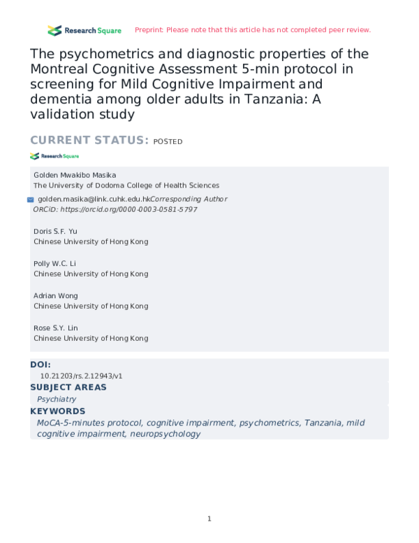 (PDF) The psychometrics and diagnostic properties of the Montreal ...