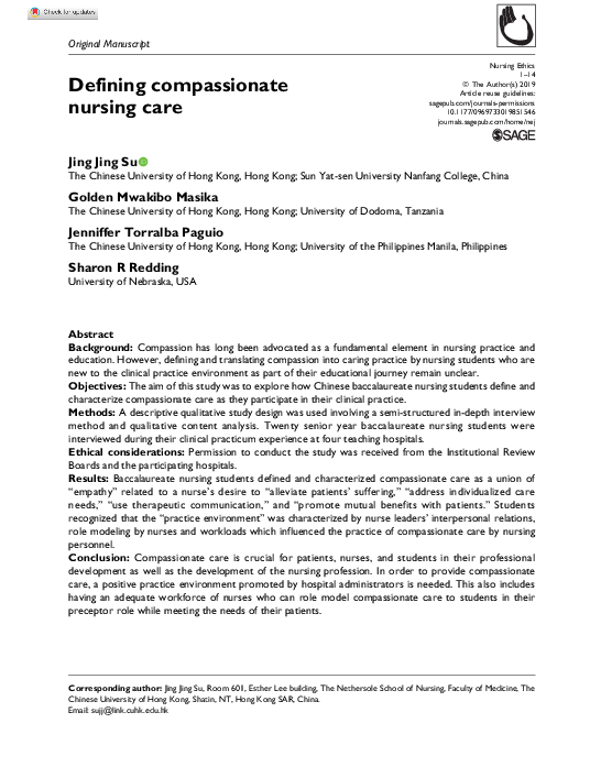 (PDF) Defining compassionate nursing care