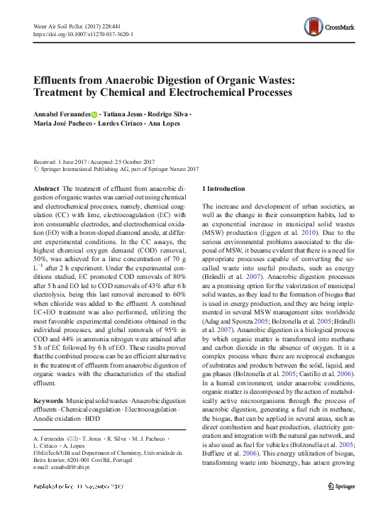 (PDF) Effluents from Anaerobic Digestion of Organic Wastes: Treatment ...