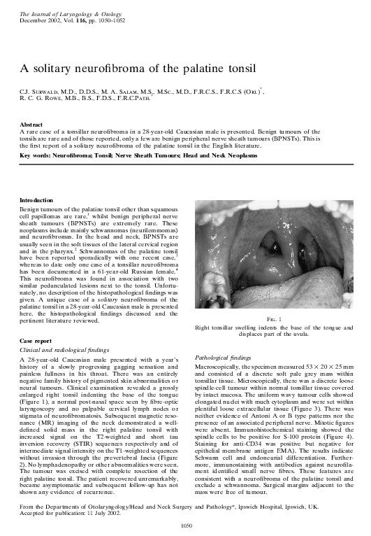 (PDF) A solitary neurofibroma of the palatine tonsil