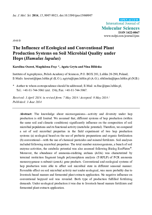 (PDF) The influence of ecological and conventional plant production ...