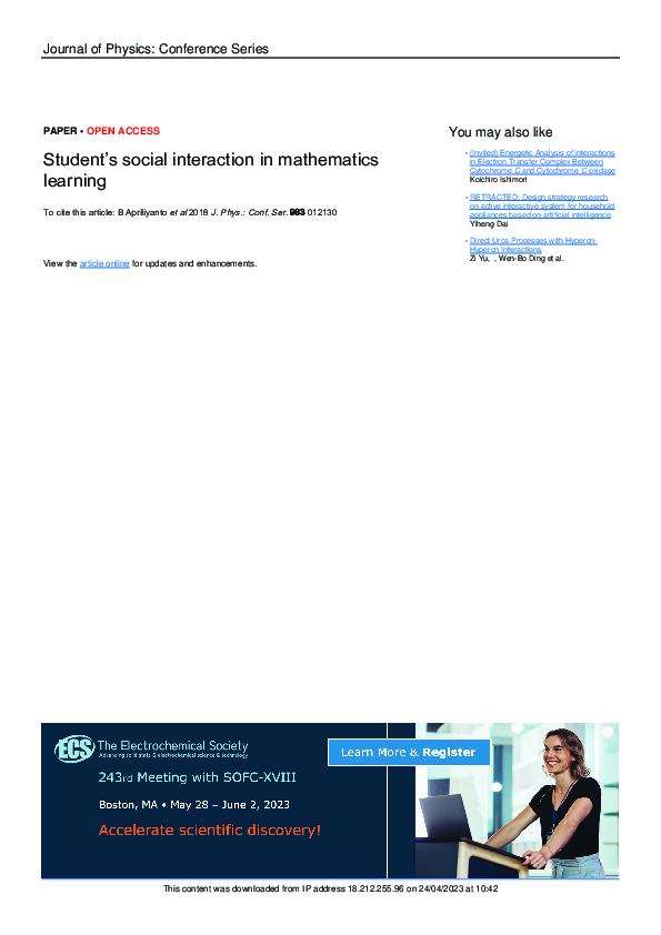 (PDF) Student’s social interaction in mathematics learning