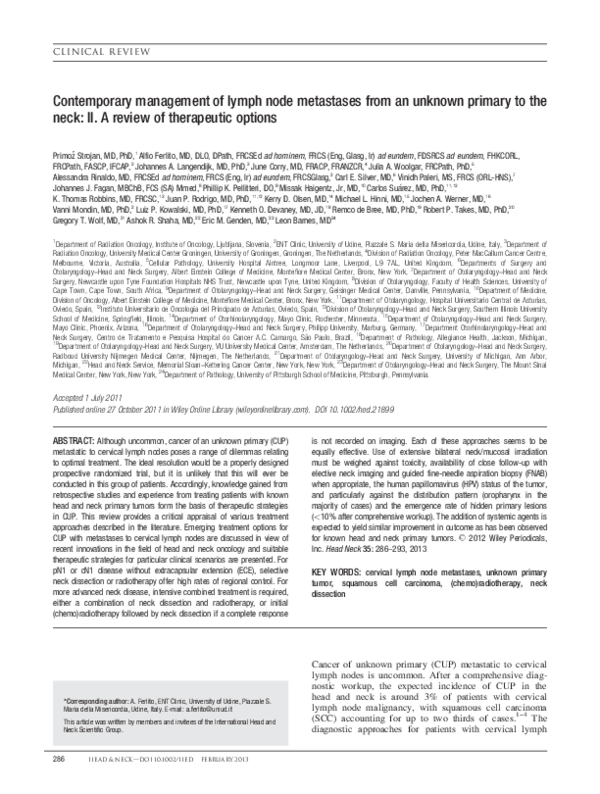 (PDF) Contemporary management of lymph node metastases from an unknown ...