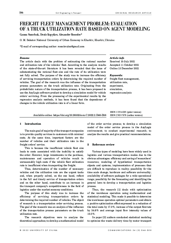 (PDF) Freight Fleet Management Problem: Evaluation of a Truck ...