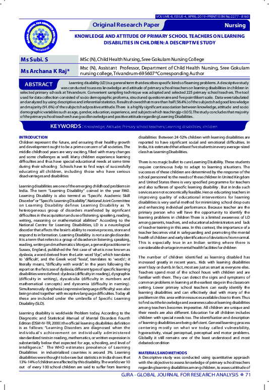 (PDF) Knowledge and attitude of primary school teachers on learning ...