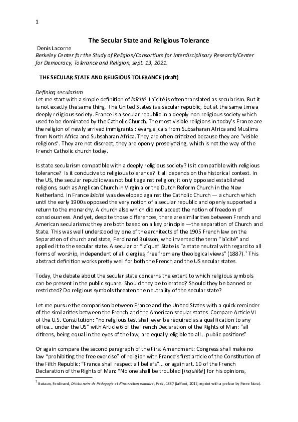 (DOC) The Secular State and Religious Tolerance