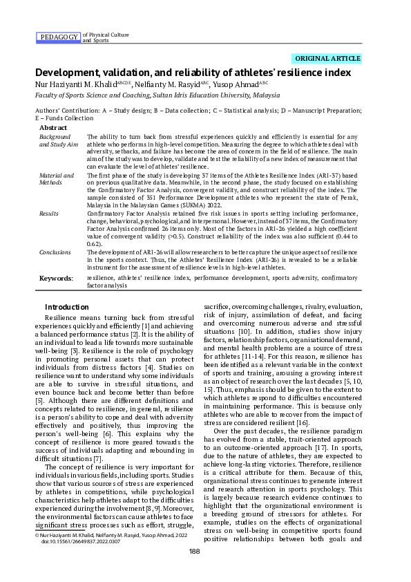 (PDF) Development, validation, and reliability of athletes’ resilience ...