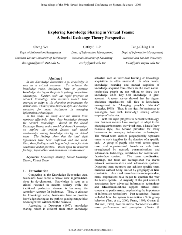 (PDF) Exploring Knowledge Sharing in Virtual Teams: A Social Exchange ...