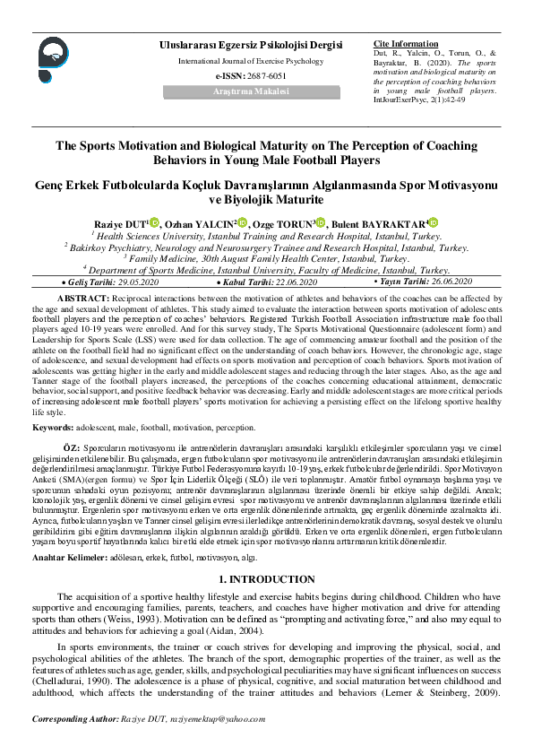 (PDF) The Sports Motivation and Biological Maturity on The Perception ...