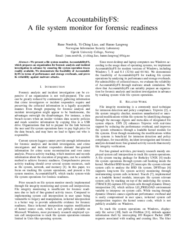 (PDF) AccountabilityFS: A File System Monitor for Forensic Readiness