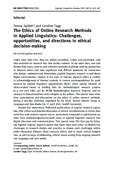 (PDF) The Ethics of Online Research Methods in Applied Linguistics ...