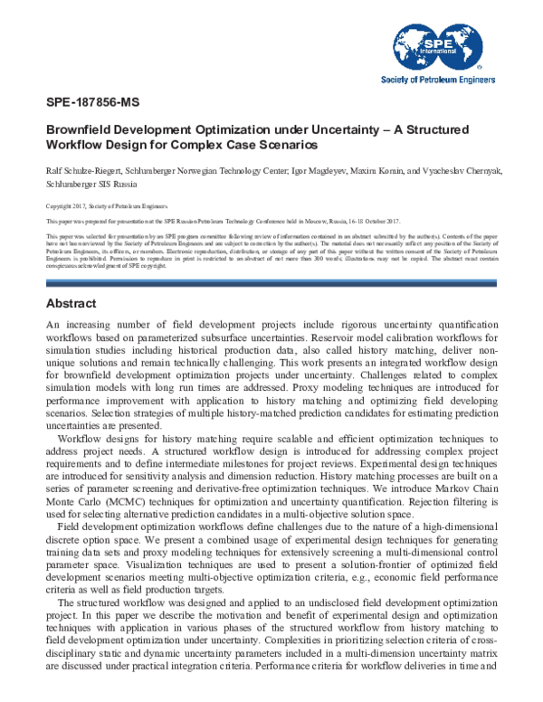 (DOC) Brownfield Development Optimization under Uncertainty – A ...