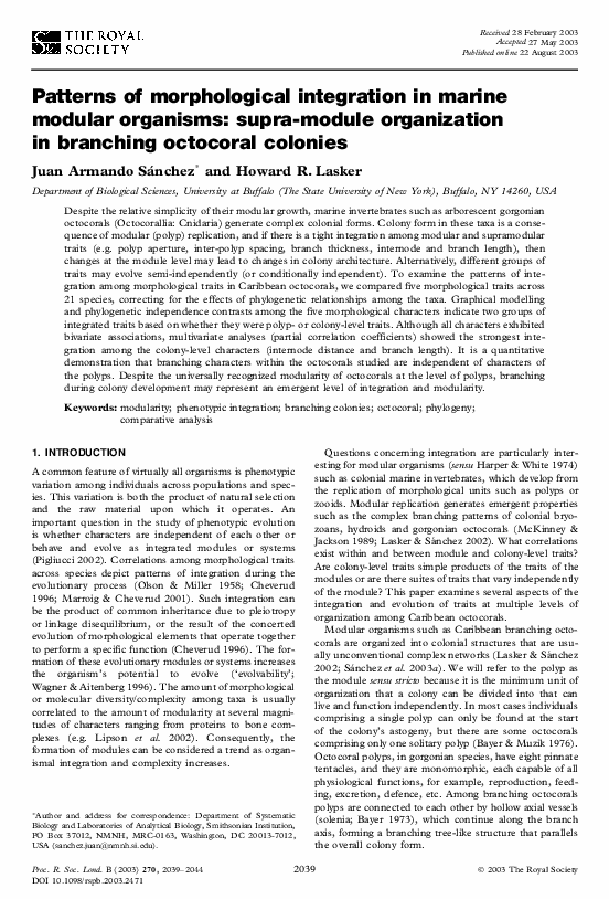 (PDF) Patterns of morphological integration in marine modular organisms